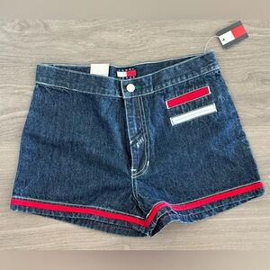 Vintage Tommy Hilfiger Flag Denim Shorts with Red Trim 💙❤️